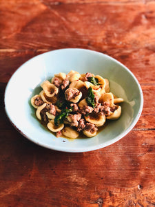 HANDMADE ORECCHIETTE PASTA WITH SAUSAGE AND CHARD